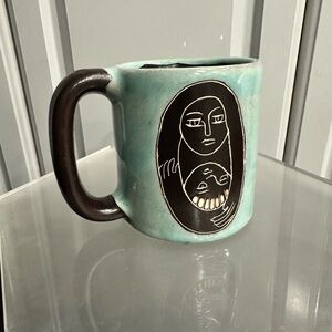 MEXICANA Ceramic Mug Picasso-Style Turquoise & Black Artistic Mug, Folklore
